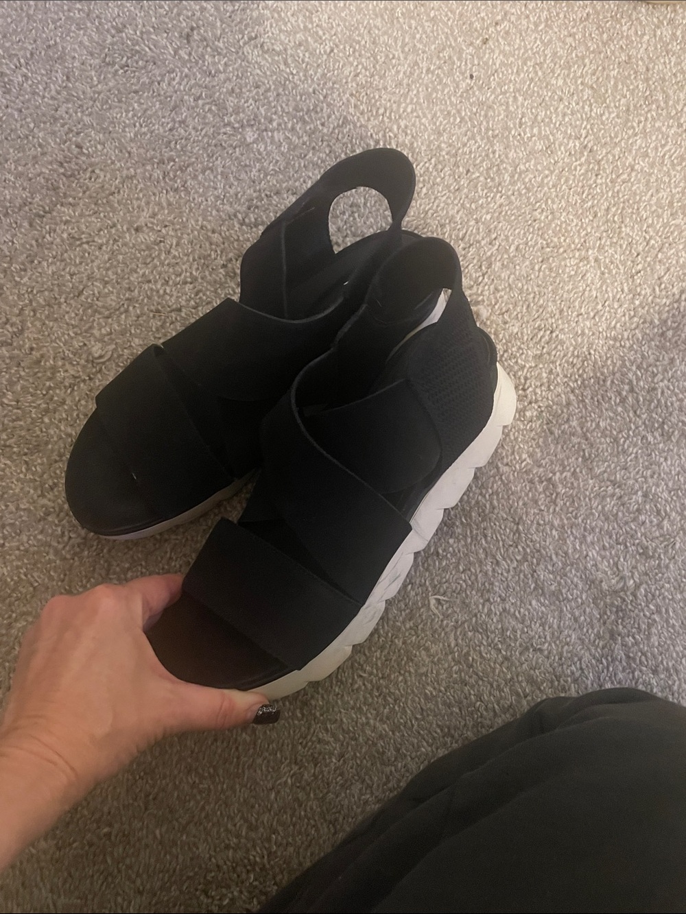 Eileen Fisher Black Elastic and leather Strap Platform Sandals